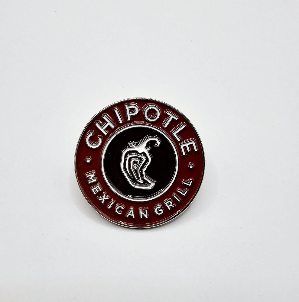 Chipotle Mexican Grill pin from EVO 2024 Red, brown, & white
